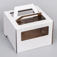 Коробка под торт 2 окна, с ручками, белая, 28&times;28&times;20 см