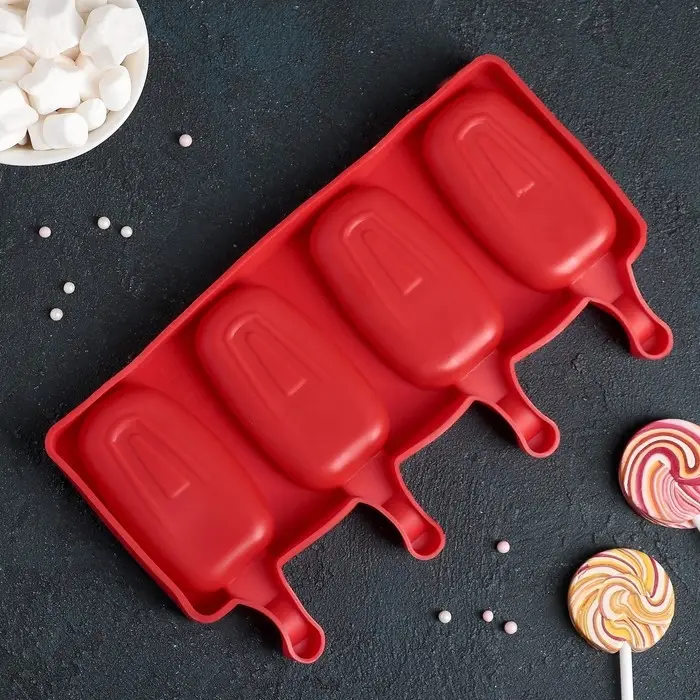 Форма для мороженого &laquo;Эскимо классика&raquo;, силикон, 25.8&times;14.6&times;2.6 см, 4 ячейки, МИКС