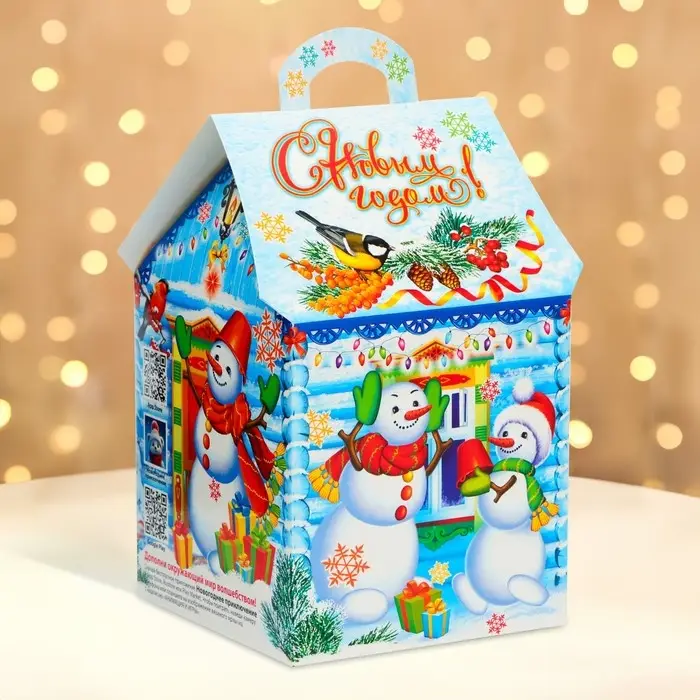 Подарочная коробка Новогодняя Домик новый «Ледяной» с анимацией 12×12×19 см Подарочная коробка Новогодняя Домик новый «Ледяной» с анимацией 12×12×19 см