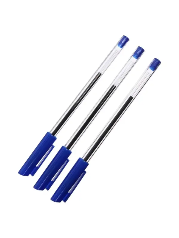 Набор шариковых ручек Calligrata, 3 штуки, синий стержень, узел 1.0 мм, прозрачный корпус с синим колпачком