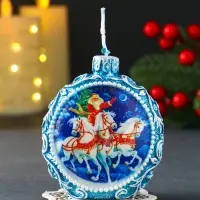 Свеча новогодняя "Дед Мороз и три коня" синий 7,2х3,8х8,5 см