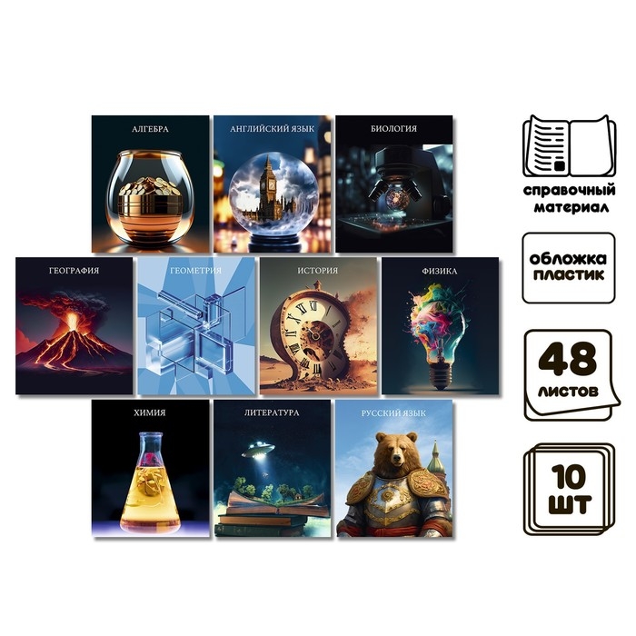 Комплект предметных тетрадей Calligrata TOP Комплект предметных тетрадей Calligrata TOP "Школьный стиль", 48 листов, 10 предметов, со справочным материалом, пластиковая обложка, блок офсет