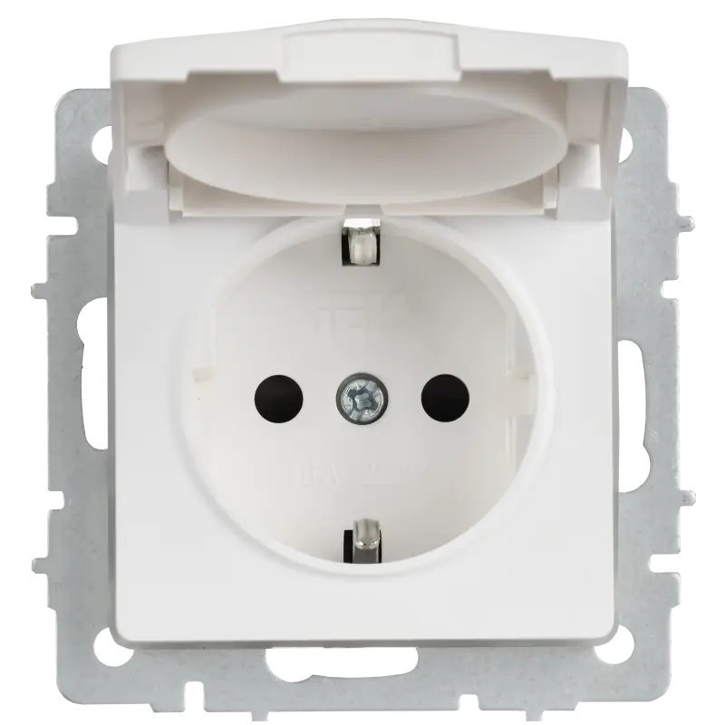 BRITE Розетка 1-местная с заземлением с защитными шторками и крышкой 16А IP44 РСбш10-3-44-БрАБ арктический белый IEK