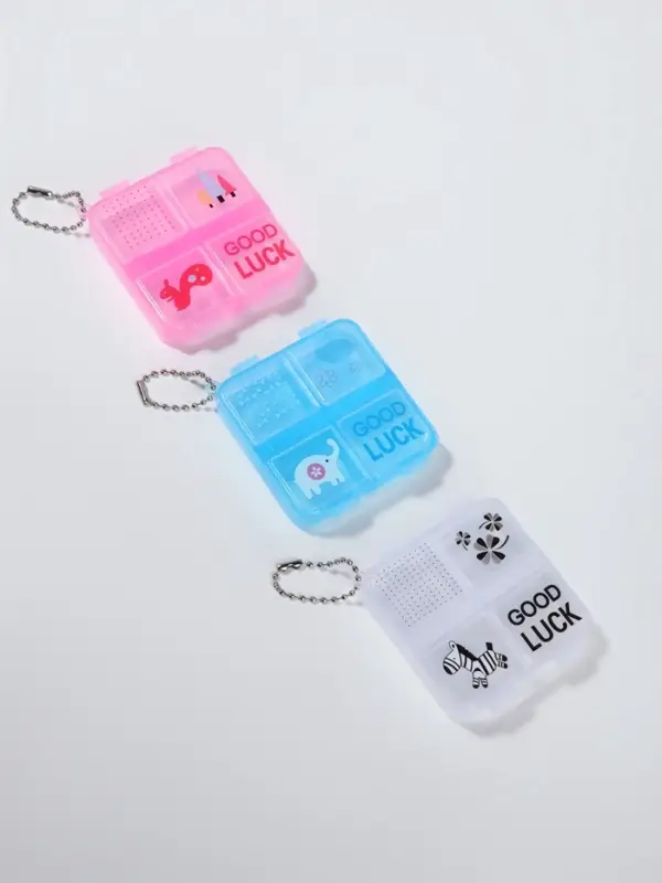 Таблетница GOOD LUCK, с цепочкой, 6.5×6×1.5 см, 4 секции, МИКС