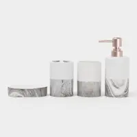 Аксессуары для ванной SAVANNA Stone gray, 4 предмета, дозатор для мыла 390 мл, 2 стакана, мыльница, белые
