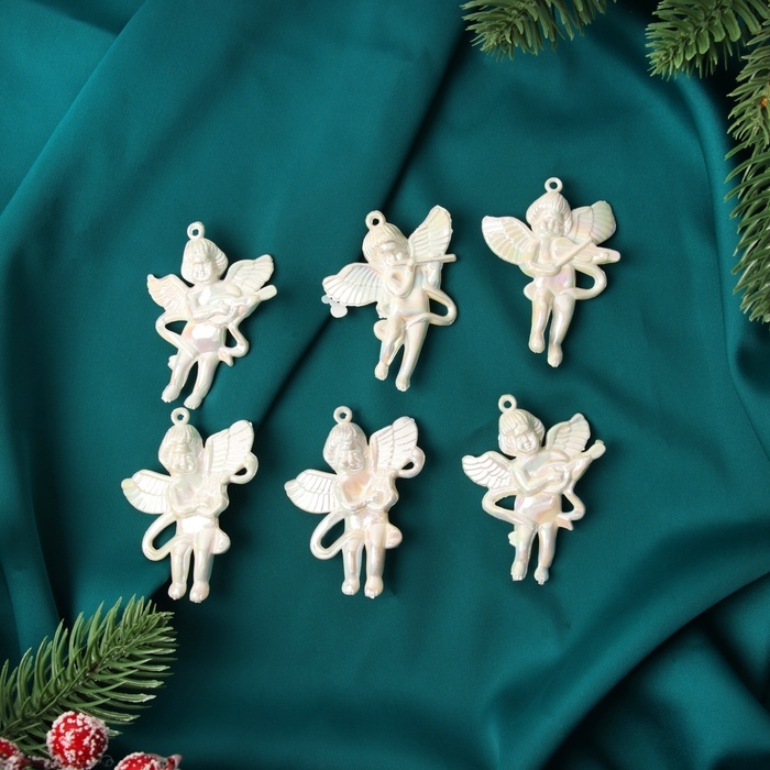 Украшение ёлочное Украшение ёлочное "Ангелочки перелив" (набор 6 шт) 5,5х4 см, белый перламутр