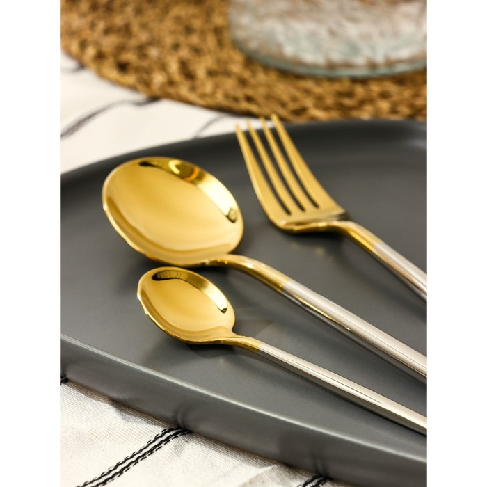 Столовые приборы из нержавеющей стали Magistro «Фолк», 4 предмета, цвет металла золотой, серебряный ручки Столовые приборы из нержавеющей стали Magistro «Фолк», 4 предмета, цвет металла золотой, серебряный ручки