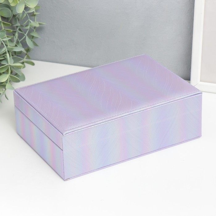 Шкатулка кожзам для украшений  Шкатулка кожзам для украшений "Полосы.Текстура" сирень перламутр 7,5х22х15 см