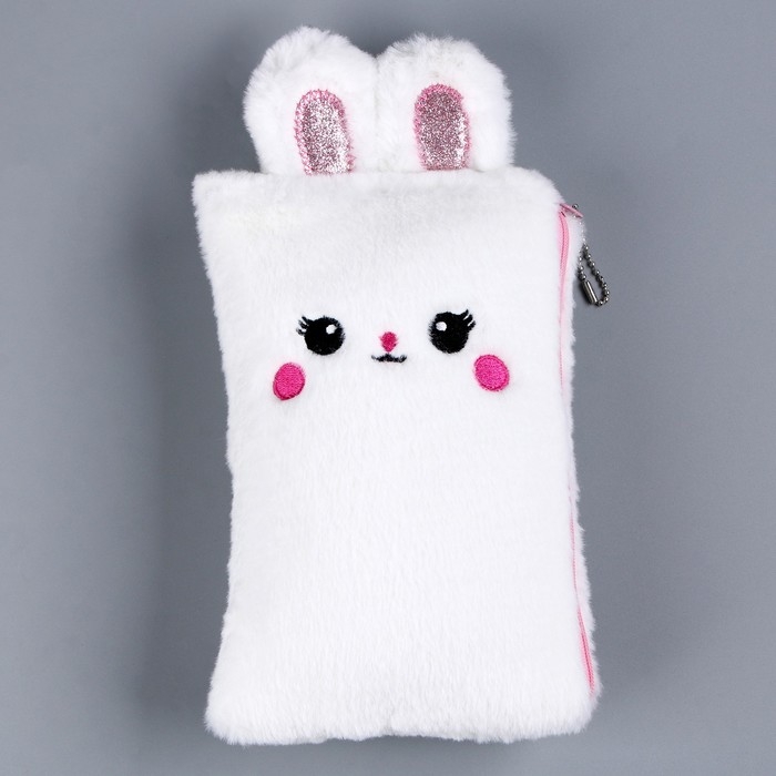 Пенал школьный мягкий «Зайчик», 21 × 13 см, плюш, белый цвет Пенал школьный мягкий «Зайчик», 21 × 13 см, плюш, белый цвет