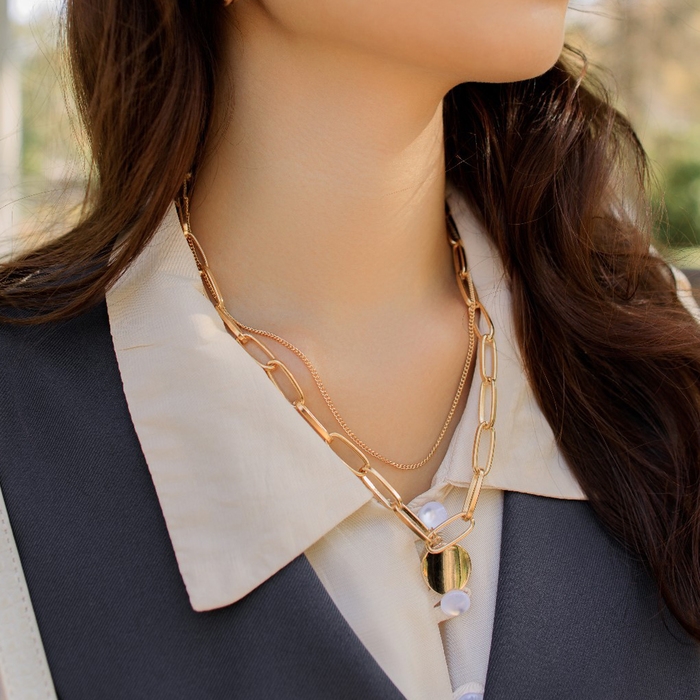 Кулон «Цепь» плоский диск 2 нити, цвет золото, 42 см Кулон «Цепь» плоский диск 2 нити, цвет золото, 42 см