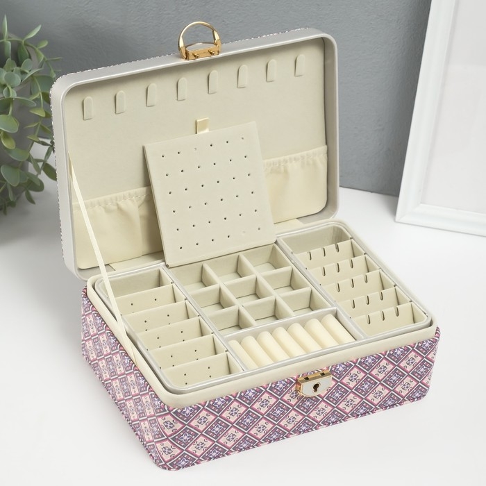 Шкатулка кожзам для украшений Шкатулка кожзам для украшений "Мозаика из плитки" синяя 16,3х24х8,5 см