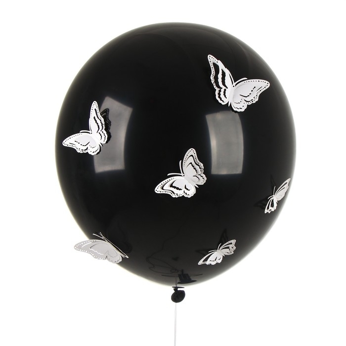 Шар латексный 18" &laquo;Белые бабочки&raquo;, чёрный, с наклейками