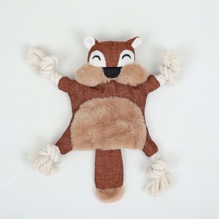 Игрушка текстильная с канатом "Бурундук" с пищалкой, шуршащая, 26 х 28 см