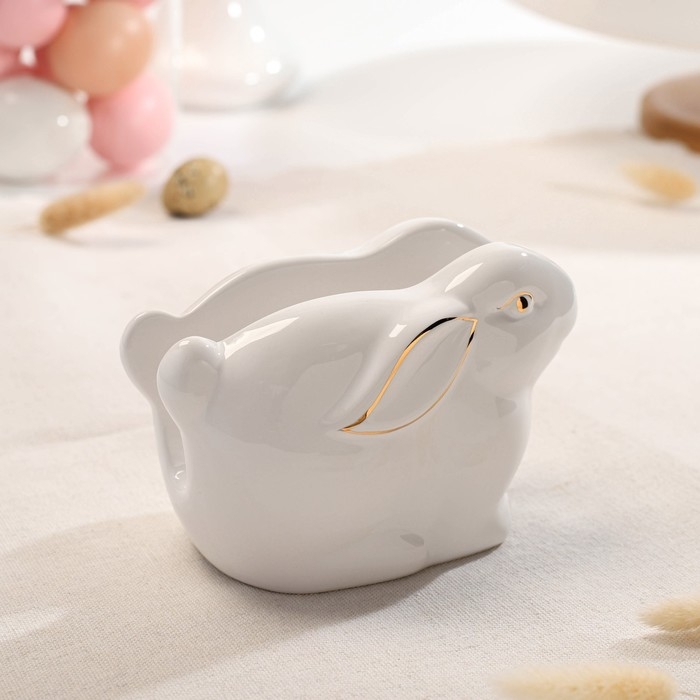 Салфетница Доляна «Зайка в золотом», 12×7×8,5 см, цвет белый Салфетница Доляна «Зайка в золотом», 12×7×8,5 см, цвет белый