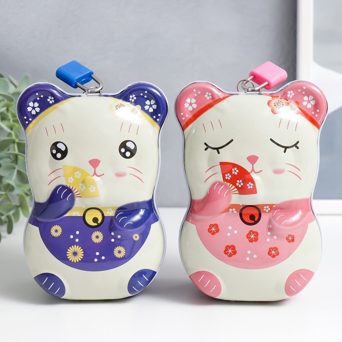 Копилка металл с замочком Копилка металл с замочком "Киска в восточном стиле" МИКС 9,5х8х14 см