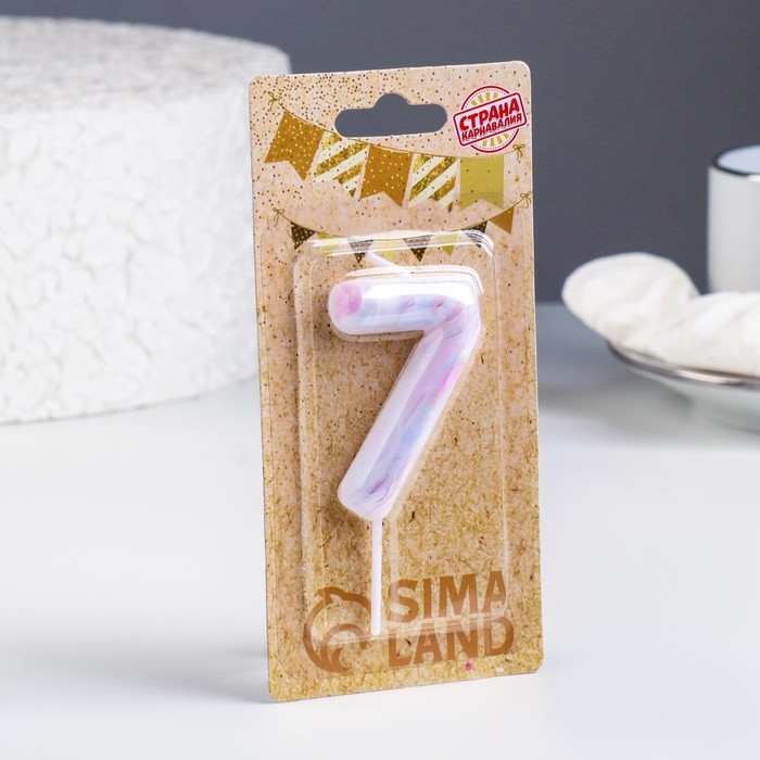 Свеча в торт  Свеча в торт "Белый мрамор", цифра "7", 5,5 см