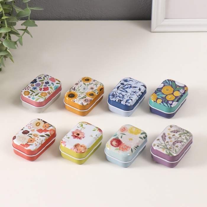 Шкатулка металл прямоугольная  Шкатулка металл прямоугольная "Цветочки" МИКС 5,8х4,2х2.6 см