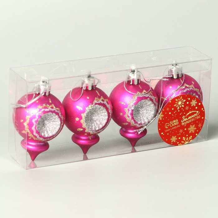 Набор украшений пластик 4 шт Набор украшений пластик 4 шт "Огонёк" 4х6 см, розовый