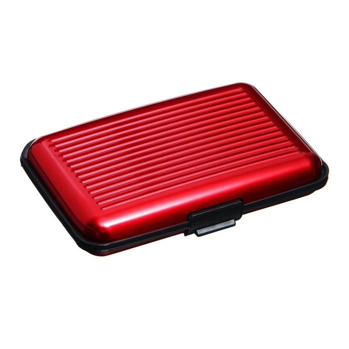 Визитница пластиковая, металлическая, с отделениями внутри, красная