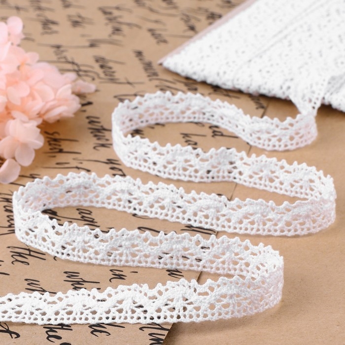 Кружево вязаное, 14 мм × 15 ± 1 м, цвет кипенно-белый Кружево вязаное, 14 мм × 15 ± 1 м, цвет кипенно-белый