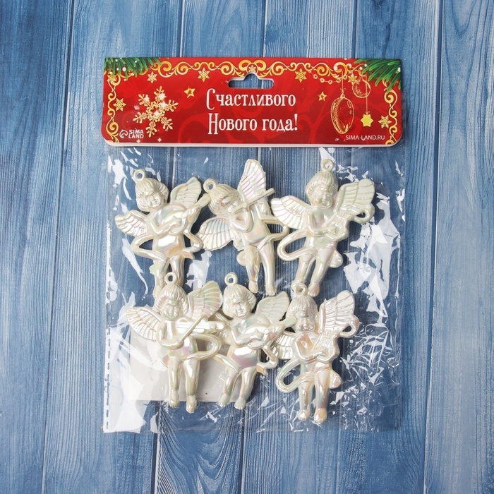 Украшение ёлочное Украшение ёлочное "Ангелочки перелив" (набор 6 шт) 5,5х4 см, белый перламутр