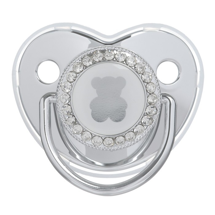 Соска - пустышка силиконовая ортодонтическая «Мишка», от 12 мес., с колпачком, цвет серебро, стразы Соска - пустышка силиконовая ортодонтическая «Мишка», от 12 мес., с колпачком, цвет серебро, стразы