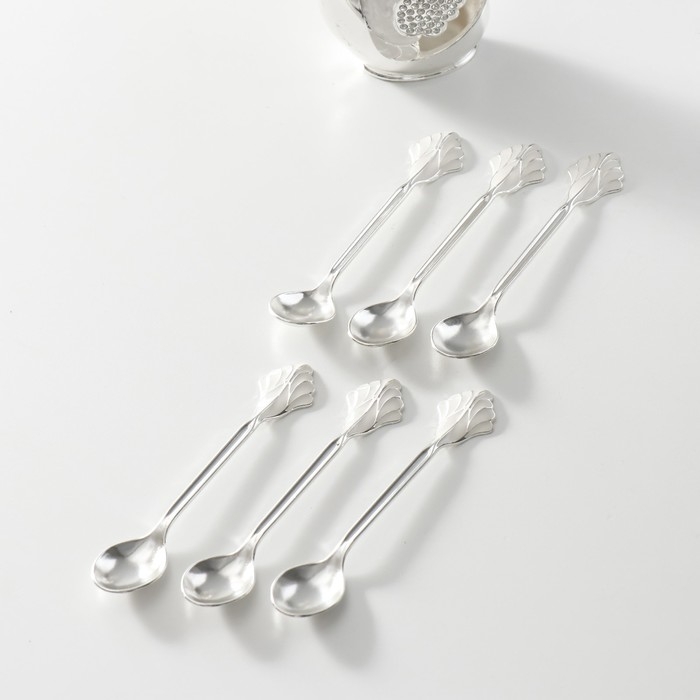 Набор из 6 шт сувенирных ложек в виде пера  Набор из 6 шт сувенирных ложек в виде пера "Белый лебедь со стразами" 5х8,5х15 см