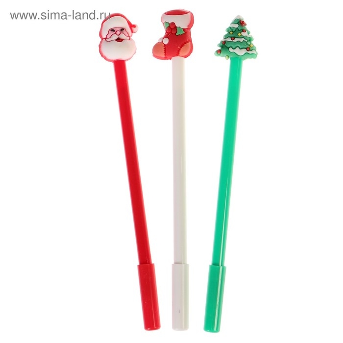 Набор ручек гелевых - прикол, 3 штуки "Дед Мороз/Елка/Носок для подарков", в пакете