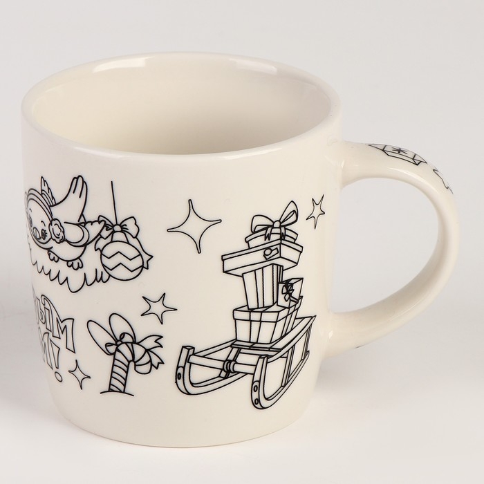Кружка под раскраску с мягкой игрушкой на новый год &laquo;Дедушка мороз&raquo;, 300 мл, новогодний набор для творчества