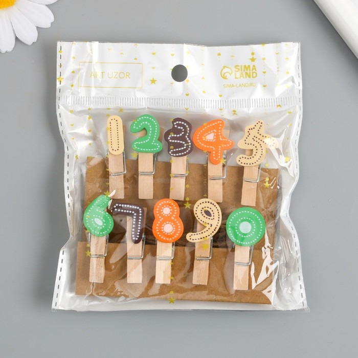 Декор для творчества дерево Декор для творчества дерево "Прищепка. Цифры" набор 10 шт 3,7х1,5х1,2 см