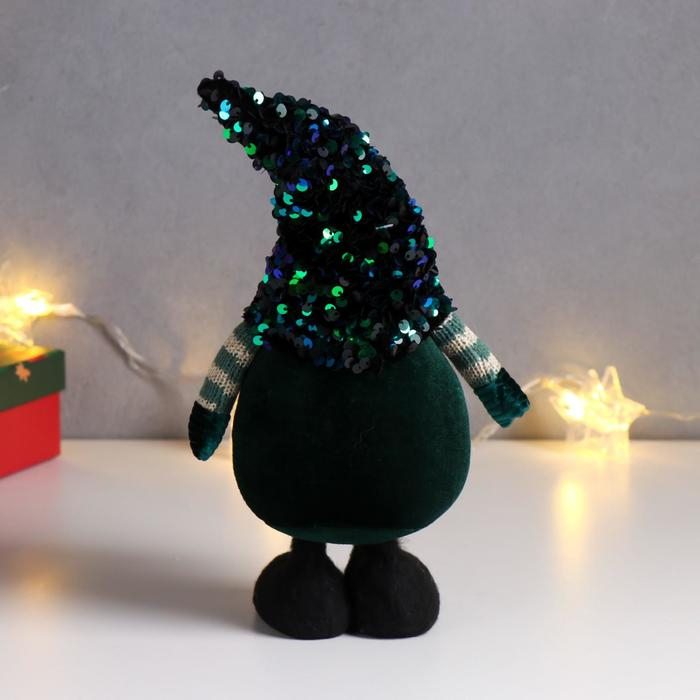 Кукла интерьерная Кукла интерьерная "Дед Мороз в зелёном колпаке с пайетками" 33х9х14 см