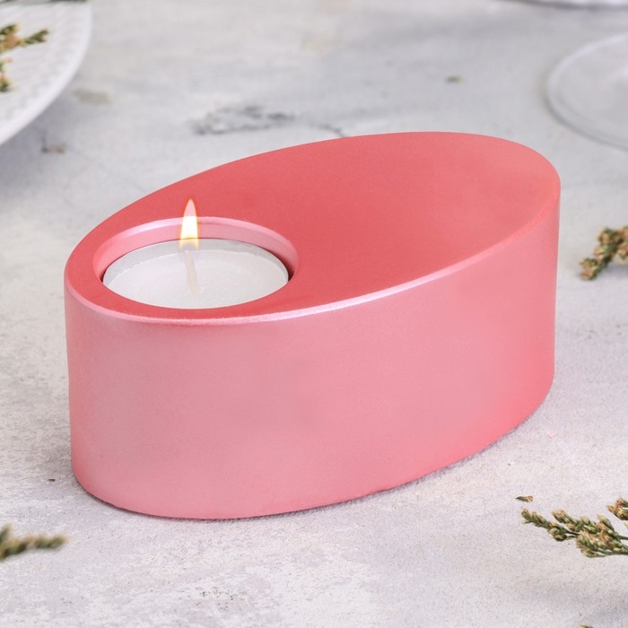 Подсвечник Подсвечник "Узкий овал. Мрамор" из гипса,11,5х7х4см,розовый