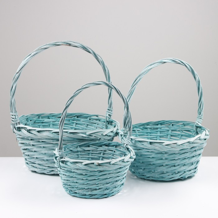 Набор корзин плетёных, 3 шт, 38x17x42 см, зеленый Набор корзин плетёных, 3 шт, 38x17x42 см, зеленый