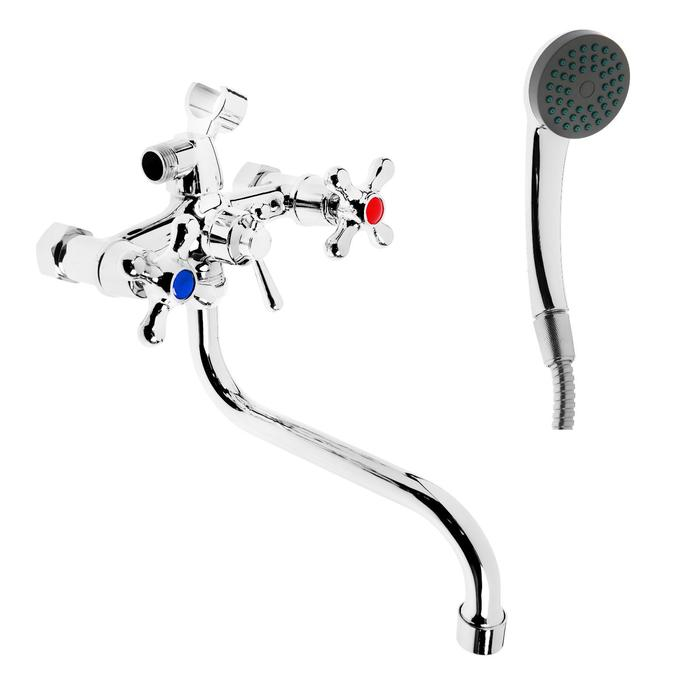 Смеситель для ванны ZEIN Z0155, кран-букса 1/2 Смеситель для ванны ZEIN Z0155, кран-букса 1/2", душевая лейка и шланг, хром