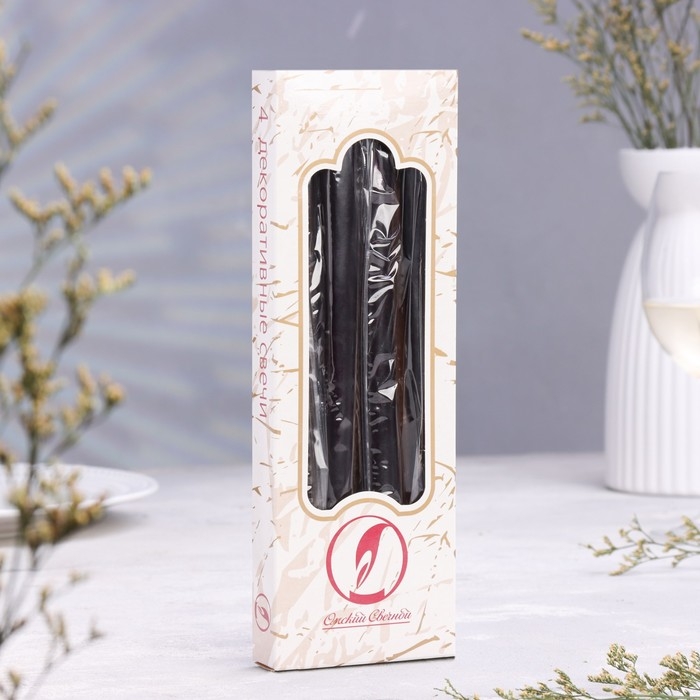 Набор свечей античных, 2,3х 24,5 см, 5 ч, 55 г, 4 штуки, чёрный Набор свечей античных, 2,3х 24,5 см, 5 ч, 55 г, 4 штуки, чёрный