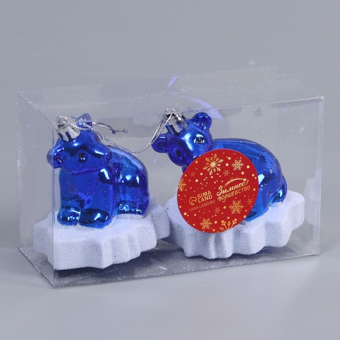 Украшение ёлочное Украшение ёлочное "Мишутка на льдине" (набор 2 шт) 5,5х7,5х8 см, синий