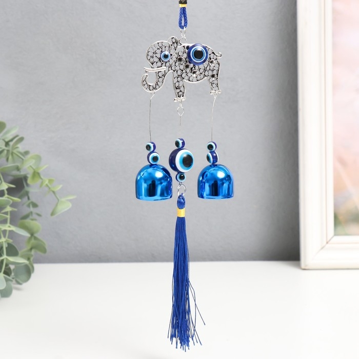 Музыка ветра металл Музыка ветра металл "Слоник" от сглаза с кисточкой 2 колокольчика 24 см