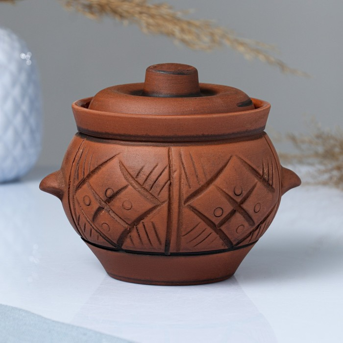 Горшок керамический для запекания  Горшок керамический для запекания "Кунгурский" с ручками, молочение / 0,65л