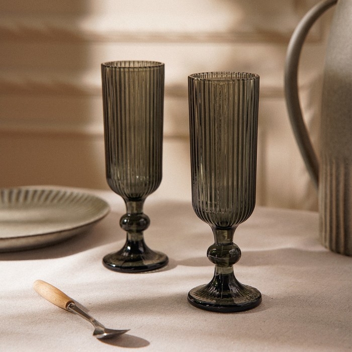 Набор бокалов для шампанского стеклянный SL Home «Модерн», 150 мл, 5,5×18,5 см, цвет графитовый Набор бокалов для шампанского стеклянный SL Home «Модерн», 150 мл, 5,5×18,5 см, цвет графитовый