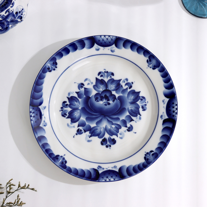 Тарелка «Цветы», плоская, D=24 см, H=2 см, гжель Тарелка «Цветы», плоская, D=24 см, H=2 см, гжель