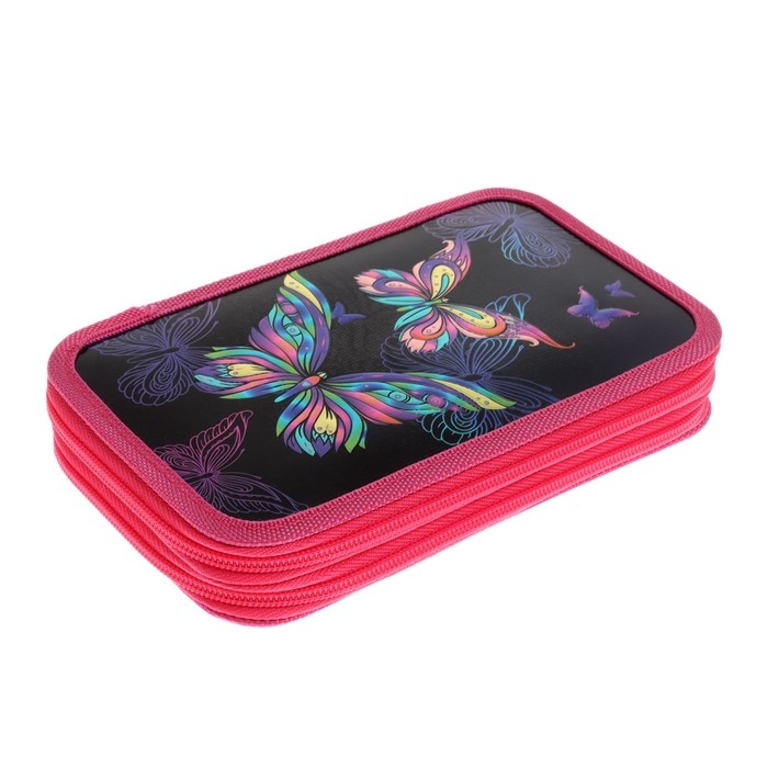 Пенал 2 секции, 125 х 205 х 40 мм, 81П26/2 Calligrata Пенал 2 секции, 125 х 205 х 40 мм, 81П26/2 Calligrata "Бабочки" (объемный 3D-рисунок с эффектом металлика)