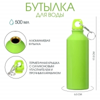 Бутылка для воды, 500 мл,  корпус из алюминия, пластик, зеленая