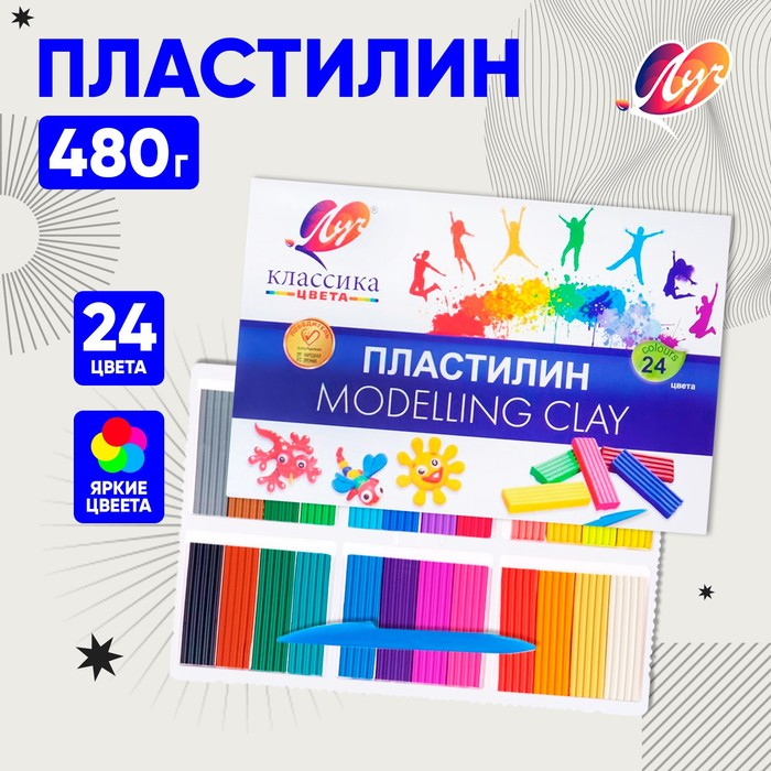 Пластилин 24 цвета 480 г  Пластилин 24 цвета 480 г "Классика"