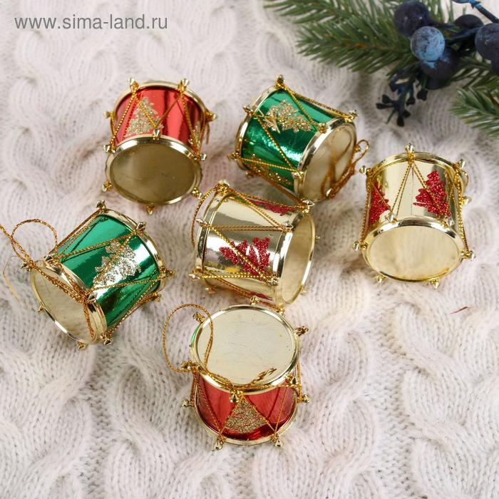 Украшение ёлочное Украшение ёлочное "Барабан" ёлочка (набор 6 шт) 3,5х3,5 см, микс