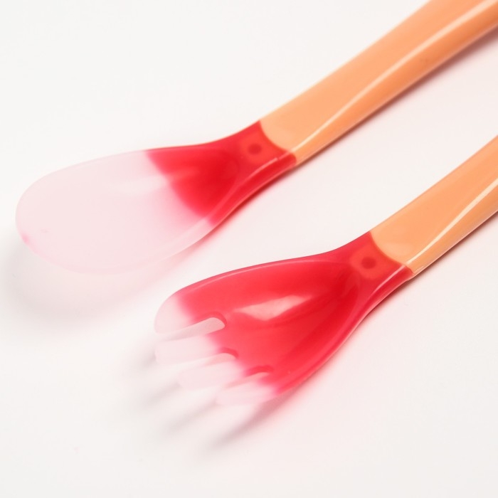 Набор приборов для кормления: термовилка и термоложка, 2 шт., цвет красно-бежевый Набор приборов для кормления: термовилка и термоложка, 2 шт., цвет красно-бежевый