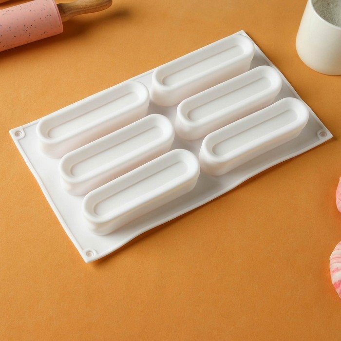 Форма для муссовых десертов и выпечки KONFINETTA «Венеция», силикон, 29,5×17×3 см, 6 ячеек, цвет белый Форма для муссовых десертов и выпечки KONFINETTA «Венеция», силикон, 29,5×17×3 см, 6 ячеек, цвет белый