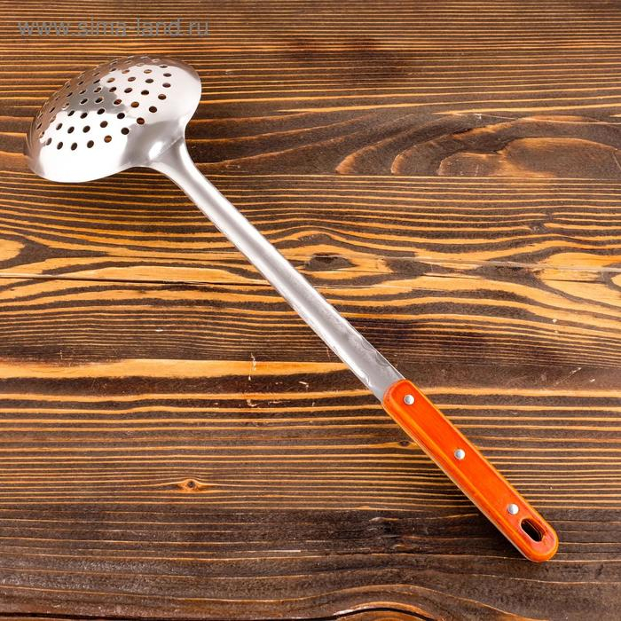 Шумовка для казана узбекская 43см, диаметр 12см, с деревянной ручкой Шумовка для казана узбекская 43см, диаметр 12см, с деревянной ручкой