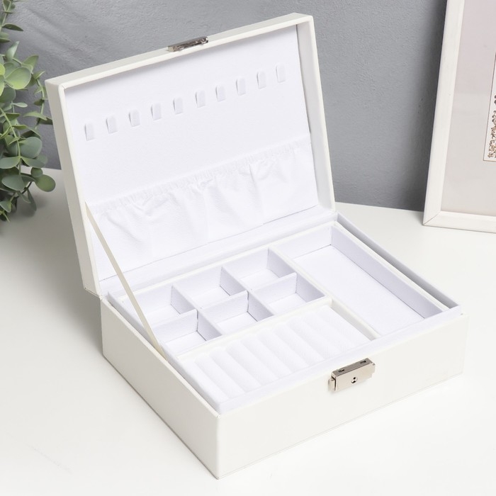 Шкатулка кожзам для украшений  Шкатулка кожзам для украшений "Белая матовая" 8,7х23х17,5 см