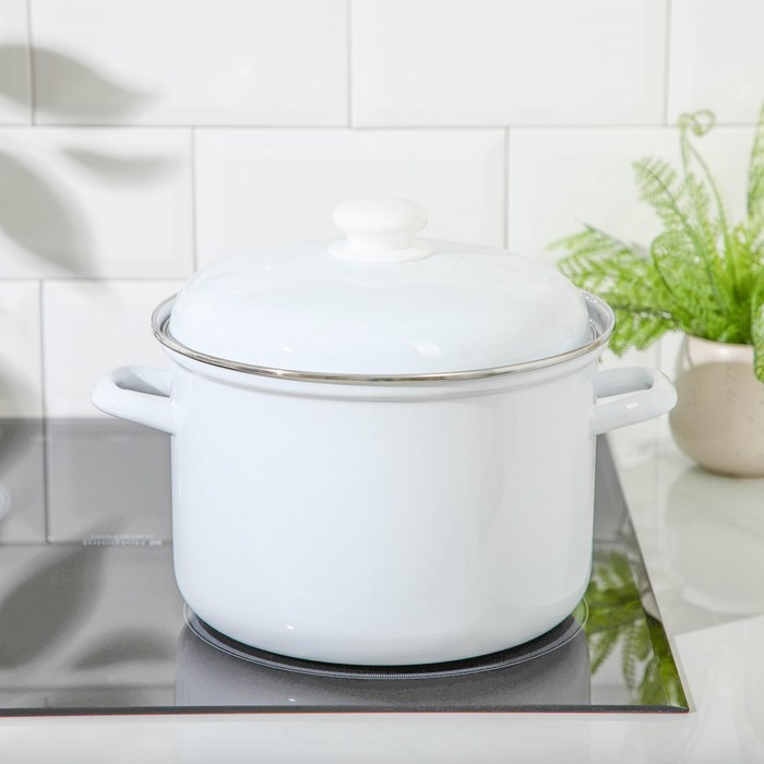 Кастрюля эмалированная, 6 л, без деколи, индукция, цвет белый Кастрюля эмалированная, 6 л, без деколи, индукция, цвет белый