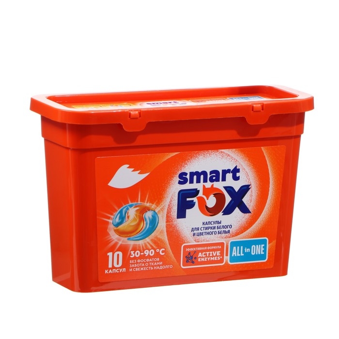 Капсулы для стирки, концентрированные,  SMART FOX ALL IN ONE 10 шт Капсулы для стирки, концентрированные,  SMART FOX ALL IN ONE 10 шт